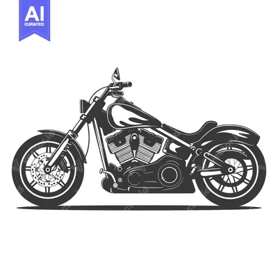 Aset desain premium: A monochrome illustration depicting a classic motorcycle in profile vi