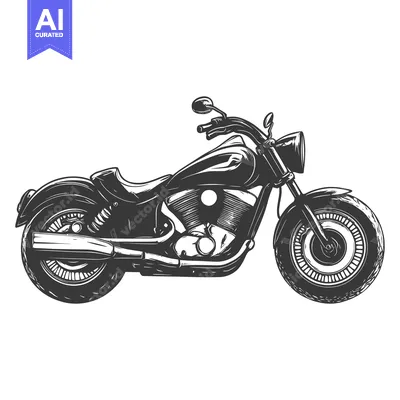 Aset premium populer: Detailed black and white illustration of a large motorcycle vehicle