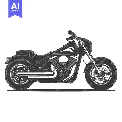 Premium design asset: Detailed monochrome drawing depicting a classic styled motorcycle from