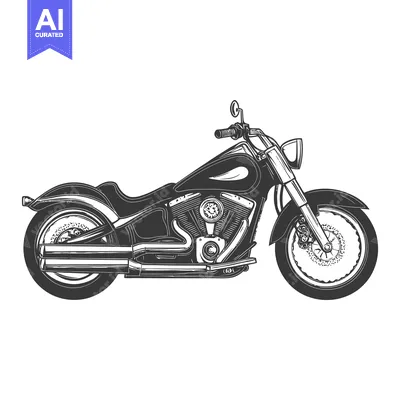 Aset premium populer: A Black And White Illustration Depicting A Classic Motorcycle