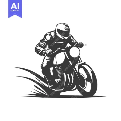 Aset premium populer: Motorcycle Rider in Helmet and Jacket on a Retro Bike