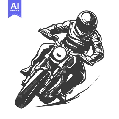 Premium design asset: Motorcycle Rider in Helmet Leaning into a Turn