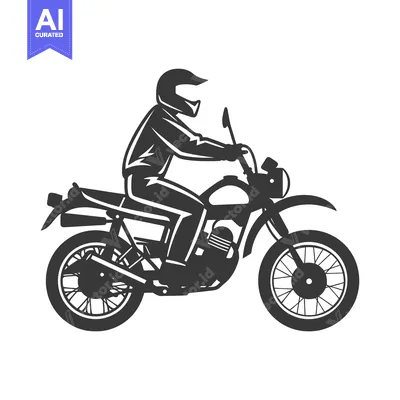 Premium design asset: A motorcyclist riding a motorcycle in a black and white illustration