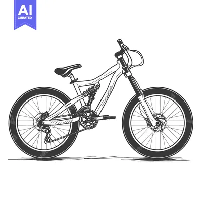 Aset desain premium: A detailed black and white illustration of a mountain bicycle