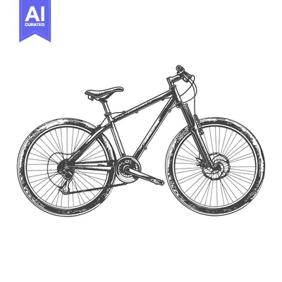 Aset premium populer: A detailed black and white illustration of a mountain bicycle