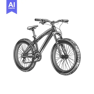 Aset desain premium: A Detailed Black And White Illustration of a Mountain Bicycle
