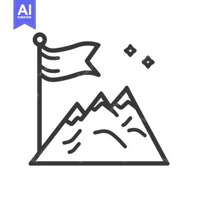Popular premium asset: Minimalist Mountain Peak Icon with Flag and Stars, Vector Illustration