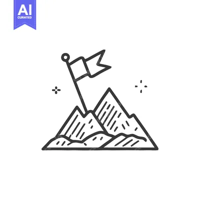 Premium design asset: Hand-Drawn Mountain Peak with Flag, Achievement Icon, Success Symbol