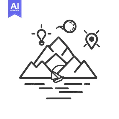 Aset premium populer: Mountain Landscape with Hot Air Balloon, Boat, and Location Pin