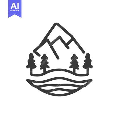 Premium design asset: Mountain Landscape with River and Trees