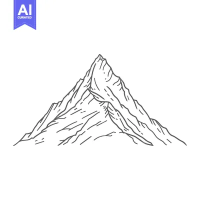 Premium design asset: Simple black and white illustration depicting a majestic mountain rang