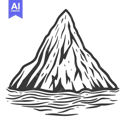 A tall mountain with water at the bottom in black and white