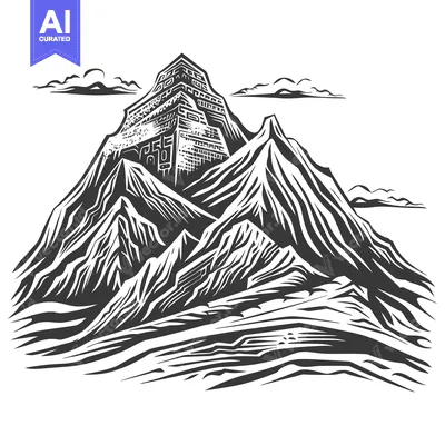 Aset desain premium: Mountainous Landscape with a Stone Structure at the Peak