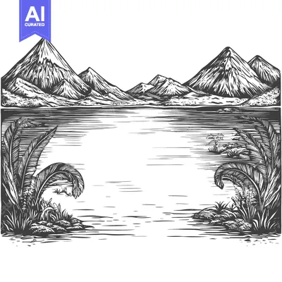 Aset premium populer: Mountainous Landscape with a Tranquil Lake and Lush Vegetation