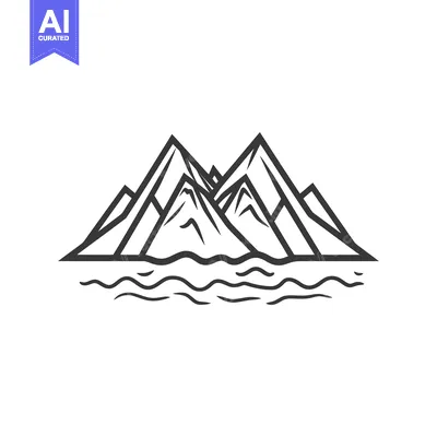 Aset premium populer: Simple illustration of mountains and a body of wavy water