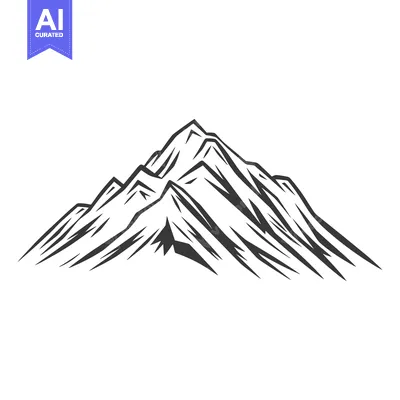 A stylized monochrome illustration of a mountain range