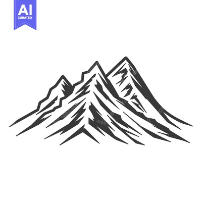 Aset premium populer: A detailed grayscale illustration featuring three mountain peaks promi