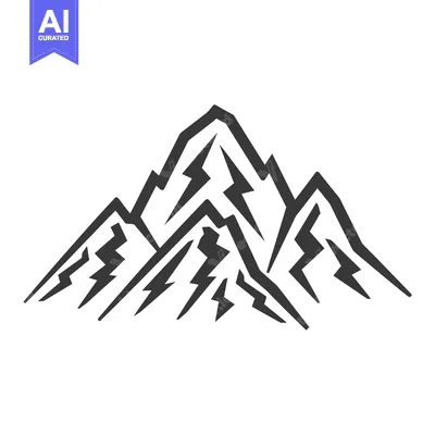 Aset desain premium: A stylized black and white illustration of several mountain peaks