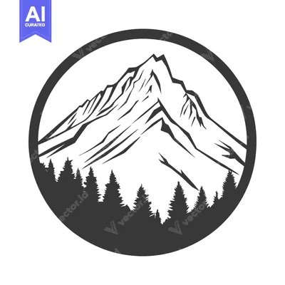 Aset premium populer: A black and white graphic of a mountain inside a circle