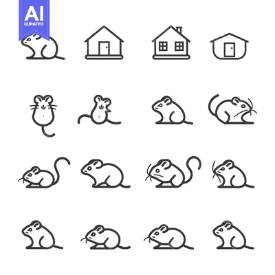 Aset desain premium: Mouse Icons Set - Outline Style, Various Poses