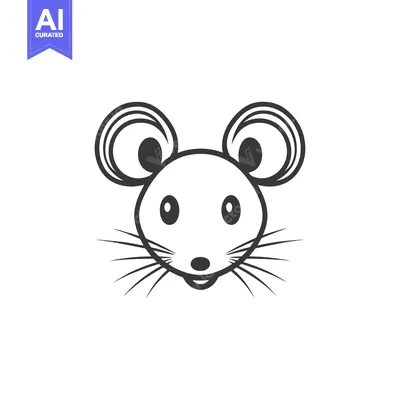 Premium design asset: A simple black and white drawing of a cartoon mouse face