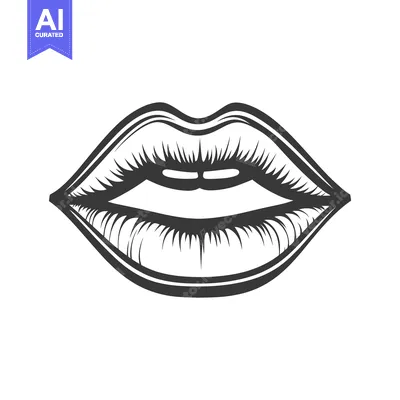 Aset premium populer: A detailed black and white image depicts a pair of lips