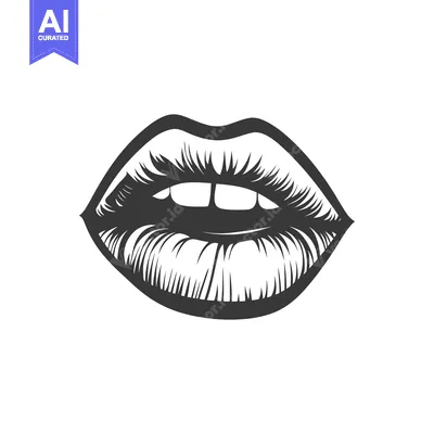 Aset desain premium: A detailed line drawing of a luscious set of lips