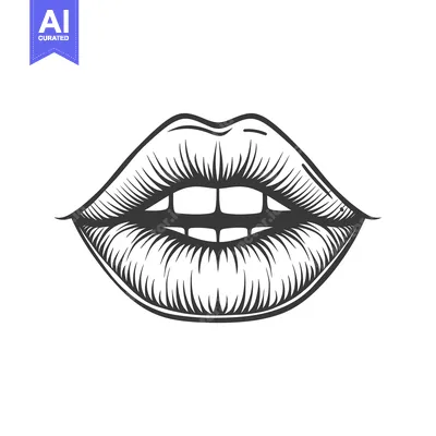 Aset desain premium: Detailed illustration displaying upper and lower lips with teeth