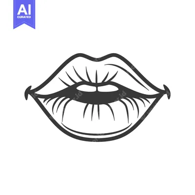 Aset premium populer: A monochrome artistic depiction of open smiling lips with lines