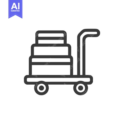 Minimalist Icon: Hand Truck with Stacked Boxes, Black Outline on White
