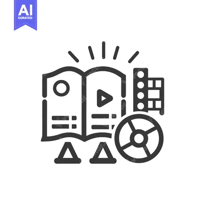 Premium design asset: An open book with a video play icon and film reel