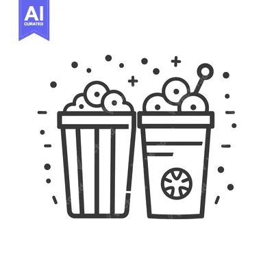 Aset desain premium: Illustration depicts two beverages and popcorn in stylized containers