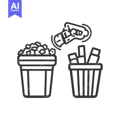 Aset desain premium: A hand dropping a pretzel into a garbage bin with other foods