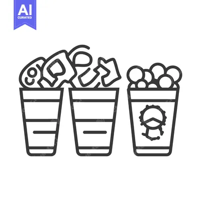 Aset premium populer: Three different trash receptacles filled with various discarded items
