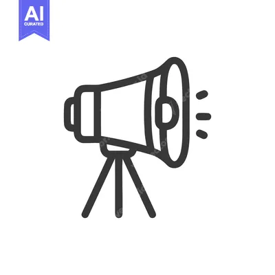 Aset desain premium: Bold Line Art: Megaphone on Tripod with Sound Waves