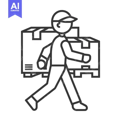 Aset desain premium: A delivery person carrying cardboard boxes walks in a linear direction