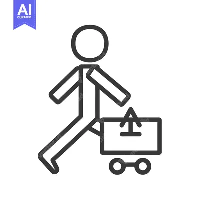 Aset desain premium: A simple line drawing of a person pulling a cart