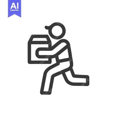 Popular premium asset: Delivery Person Icon: Running with Package, Minimalist Line Art