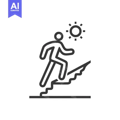 Aset premium populer: Ascending to Success: Minimalist Icon of a Person Climbing Stairs Towa