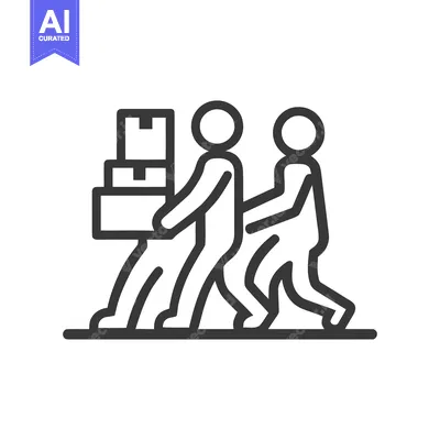 Aset premium populer: Collaborative Moving: Two Figures Carrying Boxes Together, Line Art Ic
