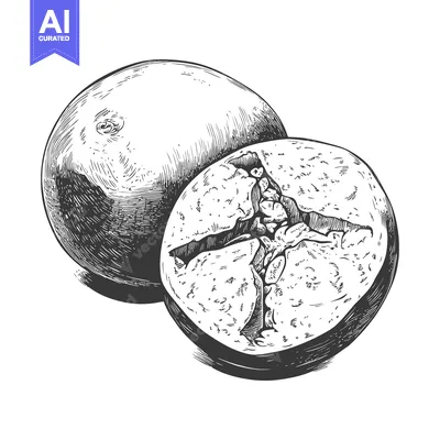 Premium design asset: Artistic depiction of a cut open fruit next to the whole one
