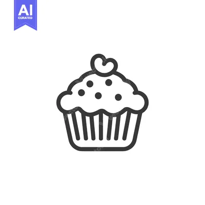 Aset premium populer: A simple outline drawing of a single cupcake treat
