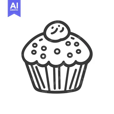 Aset desain premium: A simple illustration depicting a single cupcake with a topping