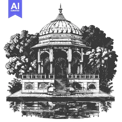 Aset desain premium: Ornate Dome Structure with Steps in a Garden Setting