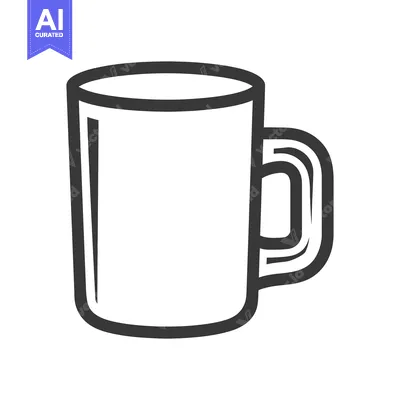 Aset premium populer: A simple black and white illustration of a cylindrical coffee mug