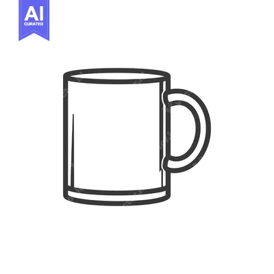 Premium design asset: A simple outlined ceramic mug with a rounded handle design