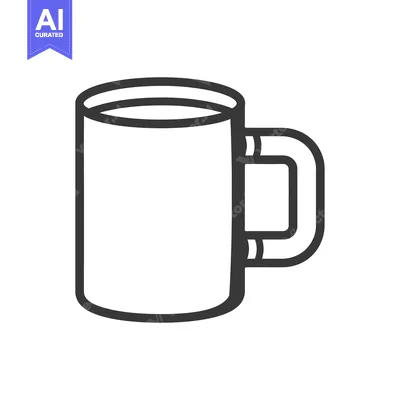 Aset premium populer: A simple line drawing depicting a plain white drinking mug