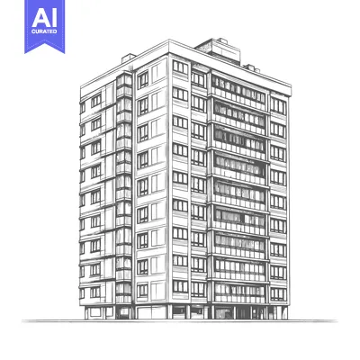 Aset premium populer: A Tall Apartment Building Depicted With Architectural Pen and Ink