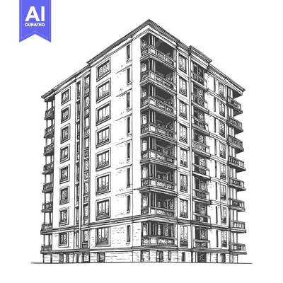 Premium design asset: A detailed architectural illustration of a tall residential building c