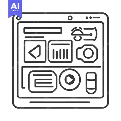 Aset desain premium: A detailed black and white illustration of a digital tablet interface